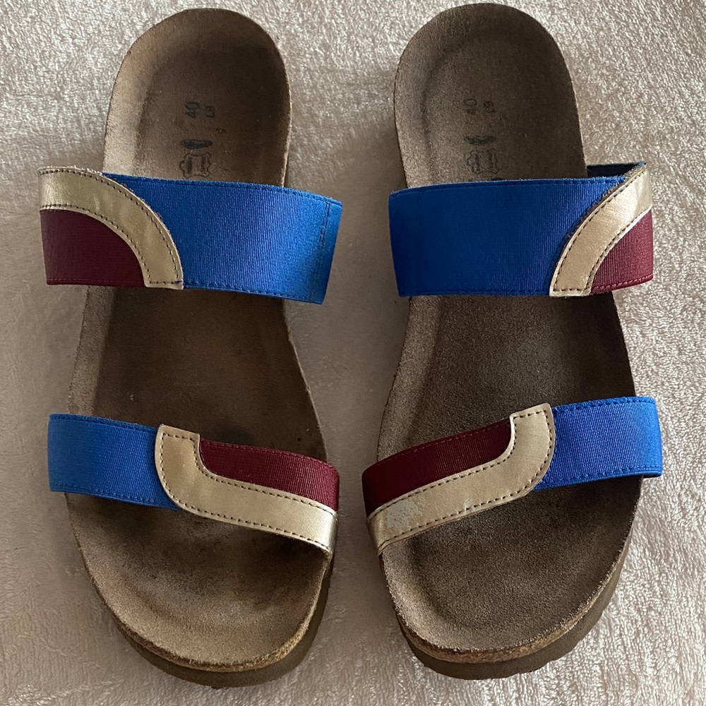 Naot Blue and Burgundy Sandals